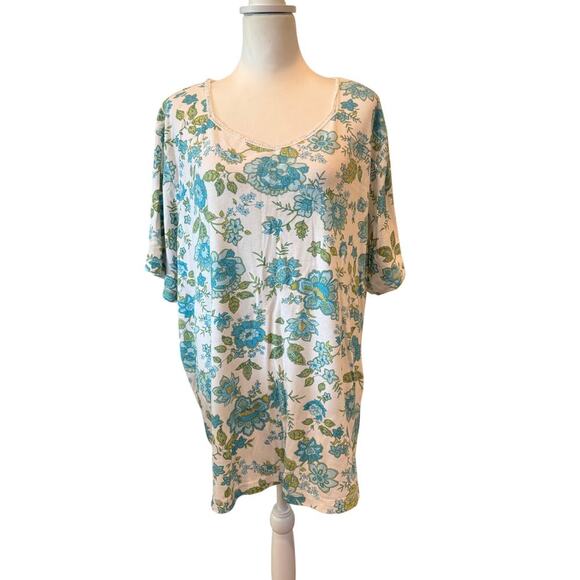 white stag v neck top blue floral womens plus size 26w - Picture 1 of 4